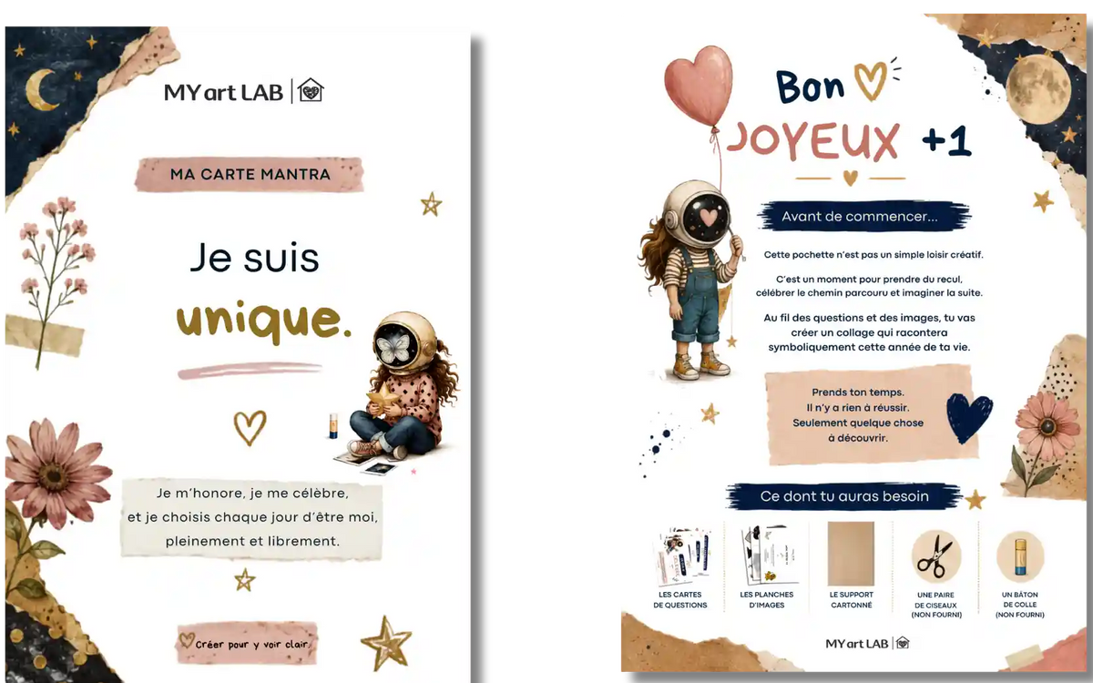 carte mantra et guide Pochette Rituel anniversaire créatif et introspectif MY ART LAB