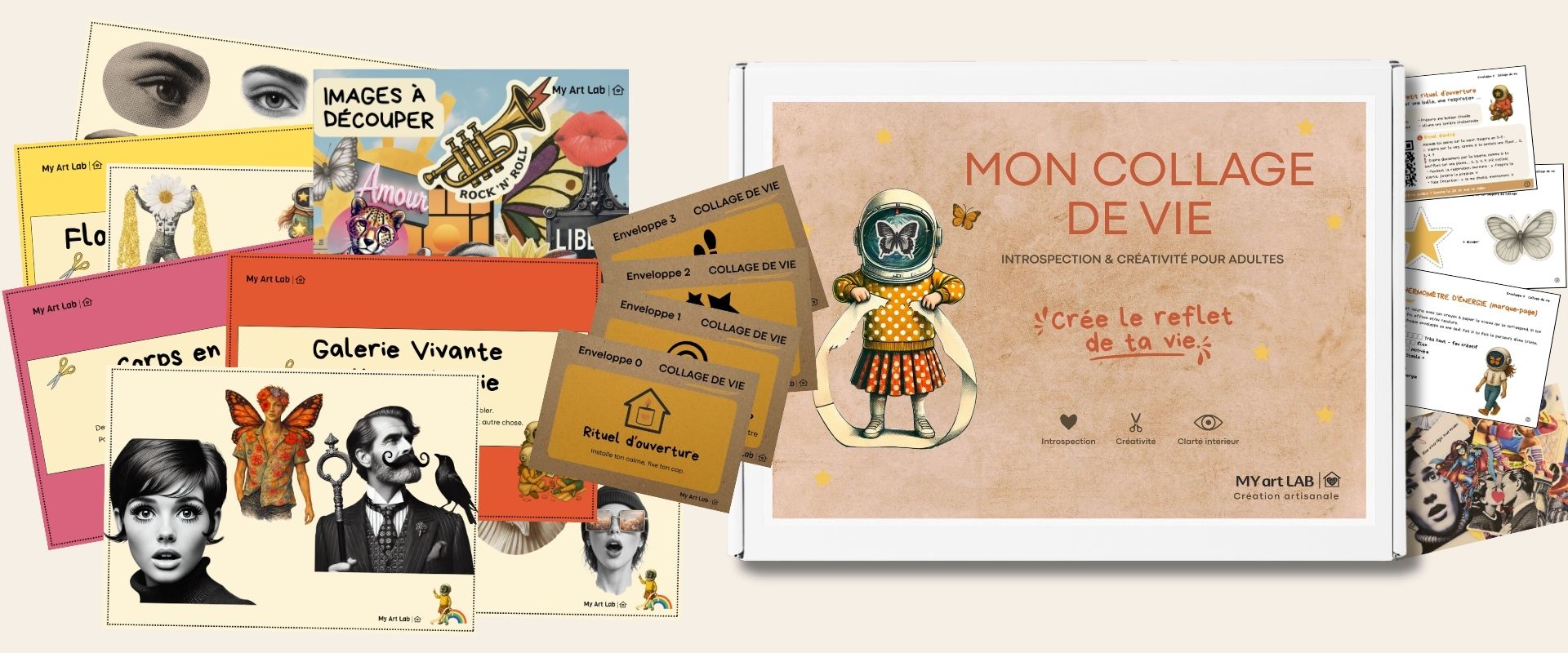 Coffret créatif My Art Lab pour réaliser un collage introspectif avec images, enveloppes et parcours guidé de développement personnel