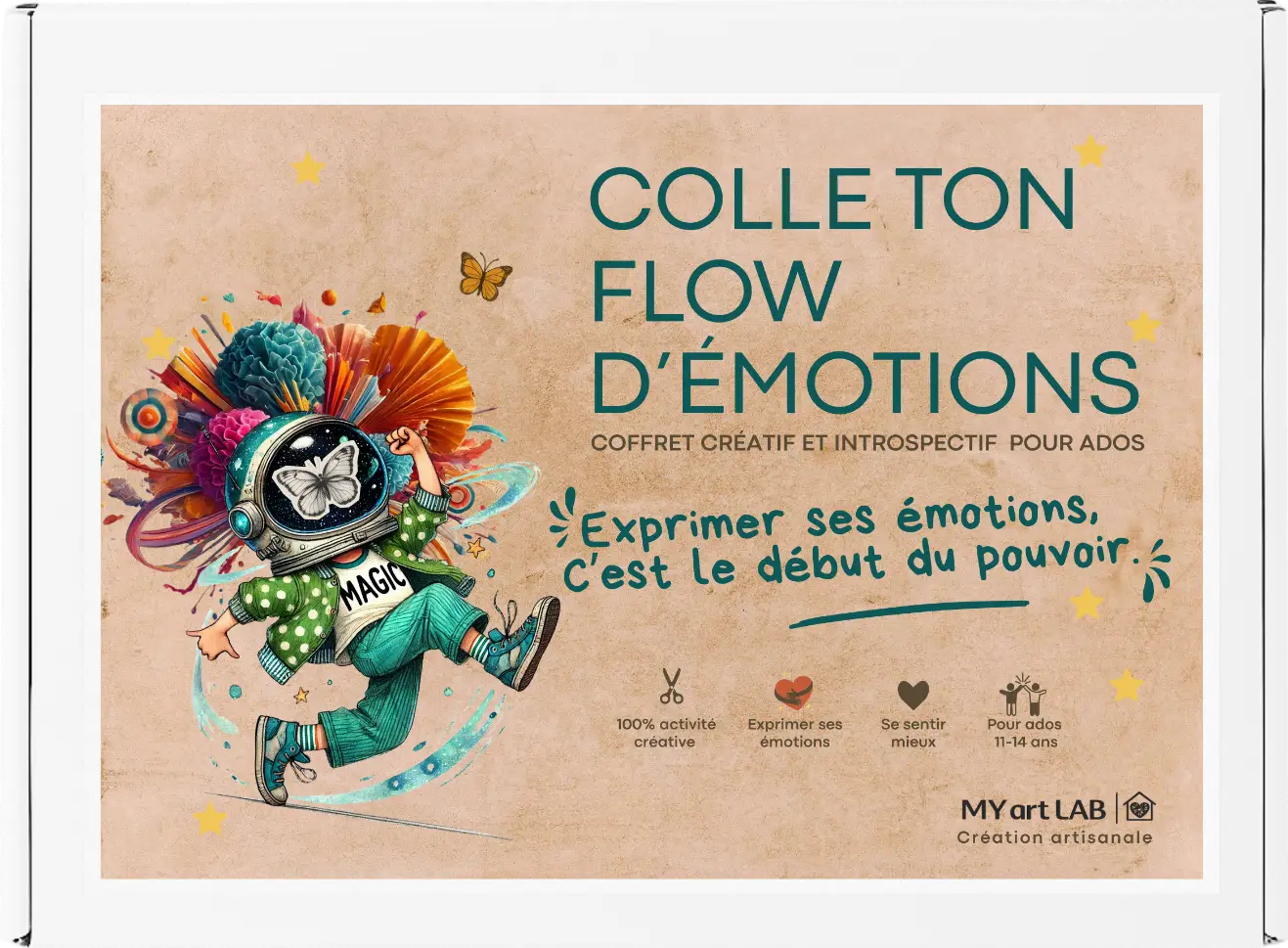Coffret collage émotions pour ados Colle ton Flow My Art Lab, kit créatif pour exprimer ses émotions et créer un collage introspectif