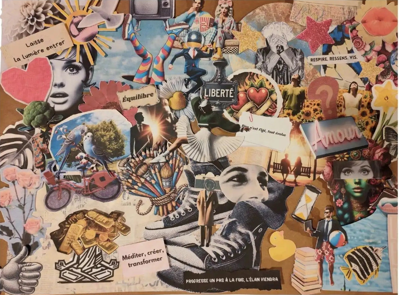 Deuxième exemple de collage introspectif My Art Lab avec composition artistique et messages inspirant