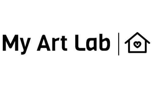 Logo My Art Lab – nom de la marque avec une icône de maison contenant un cœur, symbole d’introspection et de créativité
