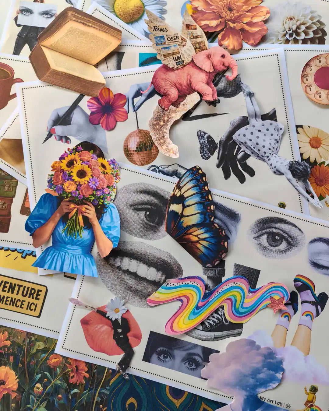 Sélection d’images artistiques et symboliques utilisées pour créer un collage introspectif My Art Lab