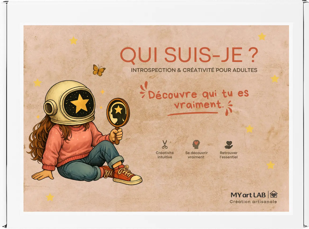 Coffret collage introspectif Qui suis-je ?  My Art Lab, coffret créatif de développement personnel pour adultes avec questions guidées et création artistique